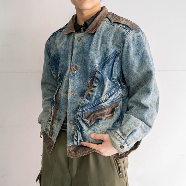 1980s brown leather & denim reversible blouson