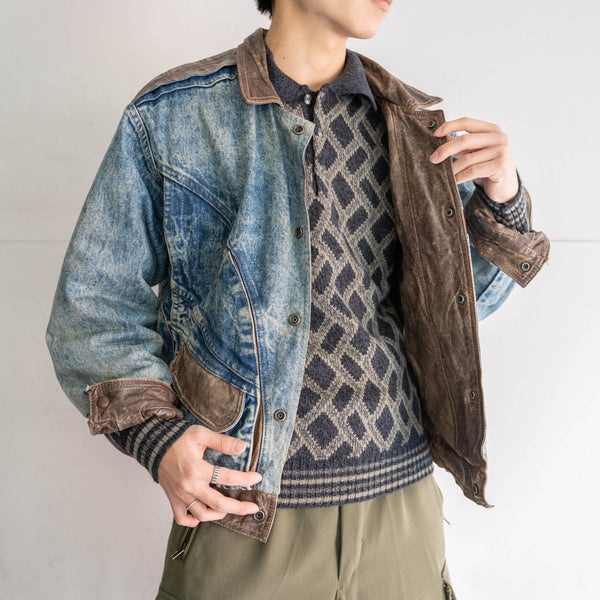 1980s brown leather & denim reversible blouson
