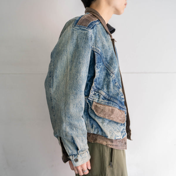 1980s brown leather & denim reversible blouson