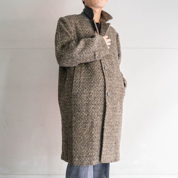 1970s Japan vintage black × white all-over pattern wool coat