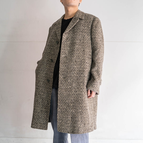 1970s Japan vintage black × white all-over pattern wool coat