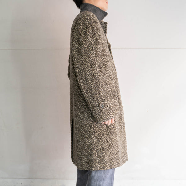 1970s Japan vintage black × white all-over pattern wool coat