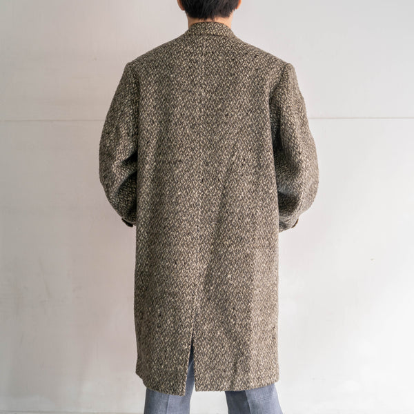 1970s Japan vintage black × white all-over pattern wool coat