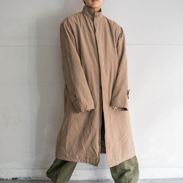 1990s light brown stand collar long coat -super big size-