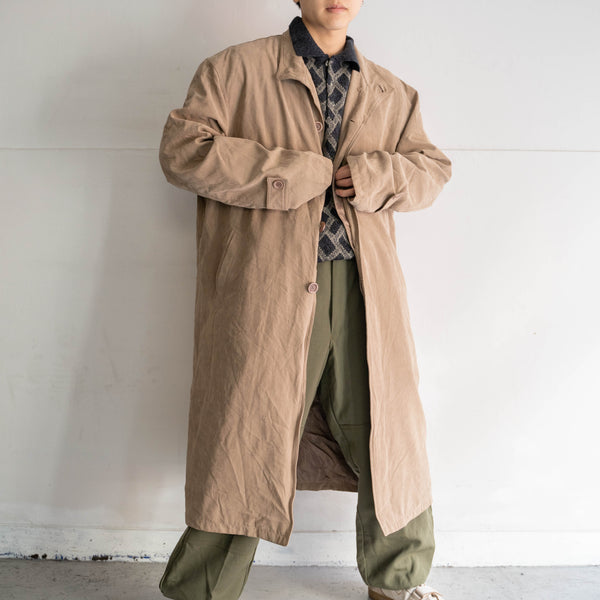 1990s light brown stand collar long coat -super big size-