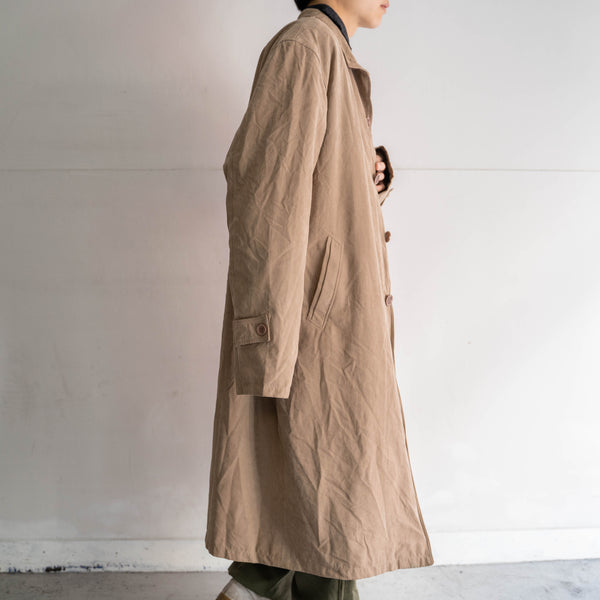 1990s light brown stand collar long coat -super big size-