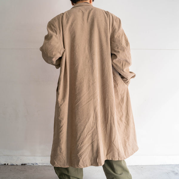 1990s light brown stand collar long coat -super big size-