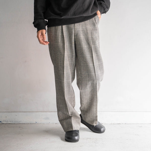 1980s Japan vintage glen check two tuck wool slacks