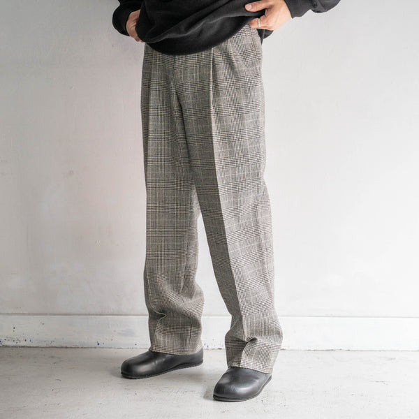 1980s Japan vintage glen check two tuck wool slacks