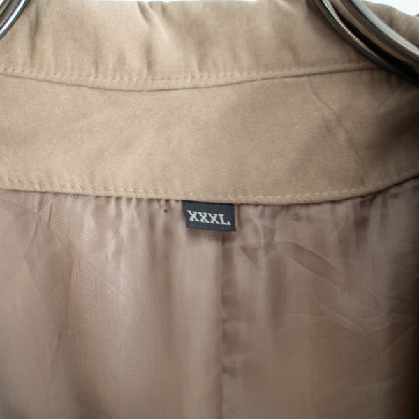 1990s light brown stand collar long coat -super big size-