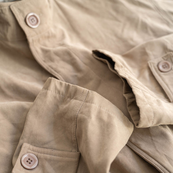 1990s light brown stand collar long coat -super big size-