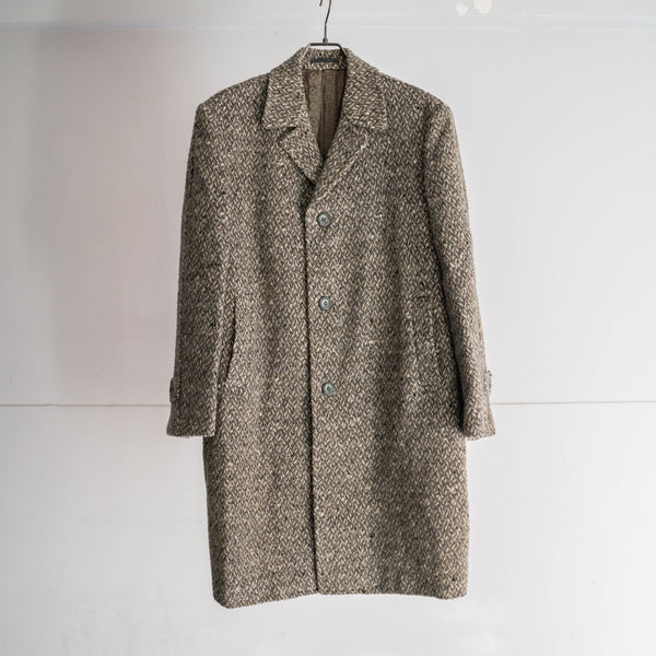 1970s Japan vintage black × white all-over pattern wool coat