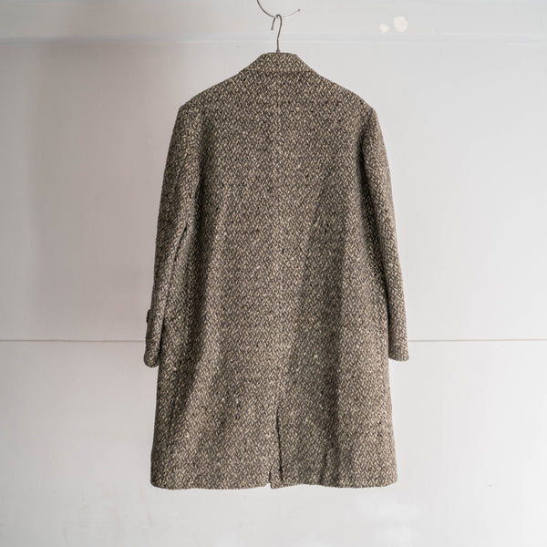 1970s Japan vintage black × white all-over pattern wool coat