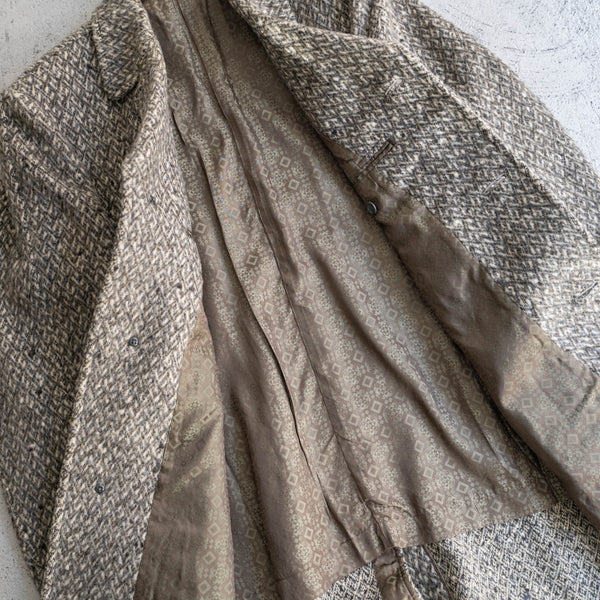 1970s Japan vintage black × white all-over pattern wool coat