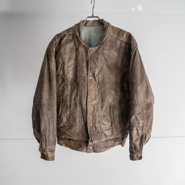1980s brown leather & denim reversible blouson