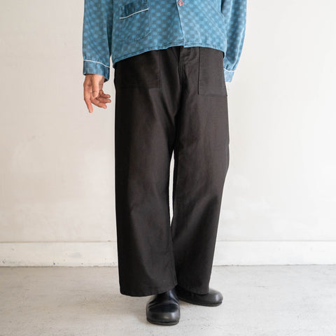 1950-60s Italian military light weight moleskin work pants 'dead stock' "pocket remake" -black dyed-