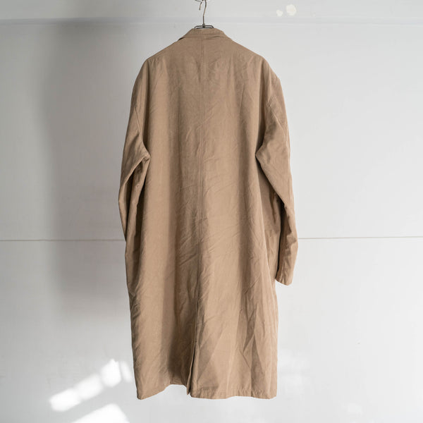 1990s light brown stand collar long coat -super big size-