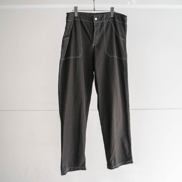 1980-90s Czech military cotton easy pants -with draw cord & white stitch- "over dyed"