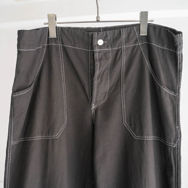 1980-90s Czech military cotton easy pants -with draw cord & white stitch- "over dyed"