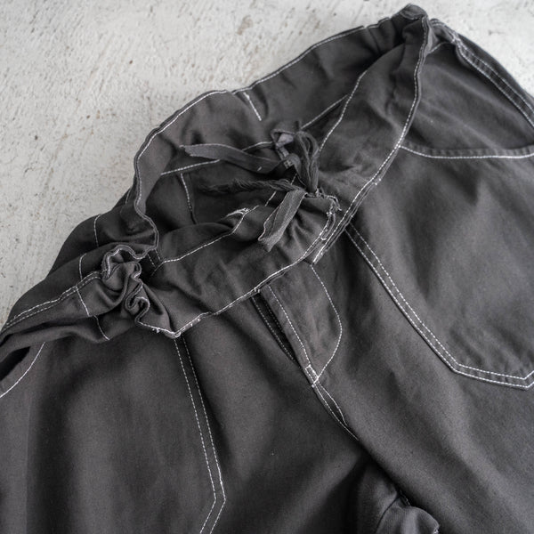 1980-90s Czech military cotton easy pants -with draw cord & white stitch- "over dyed"