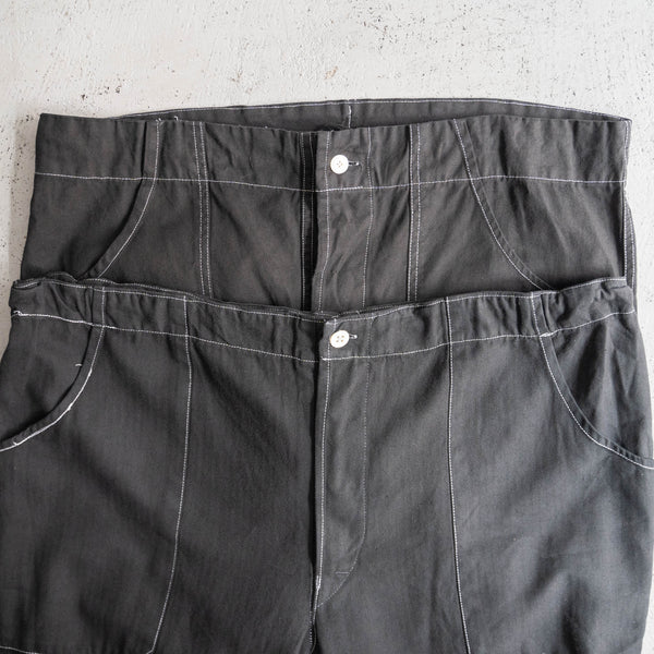 1980-90s Czech military cotton easy pants -with draw cord & white stitch- "over dyed"
