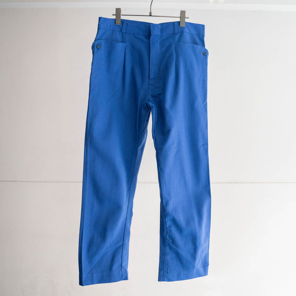 around 1970s France vivid blue work pants "dead stock" -strange front pocket-