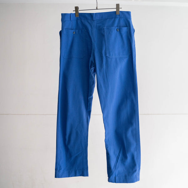 around 1970s France vivid blue work pants "dead stock" -strange front pocket-