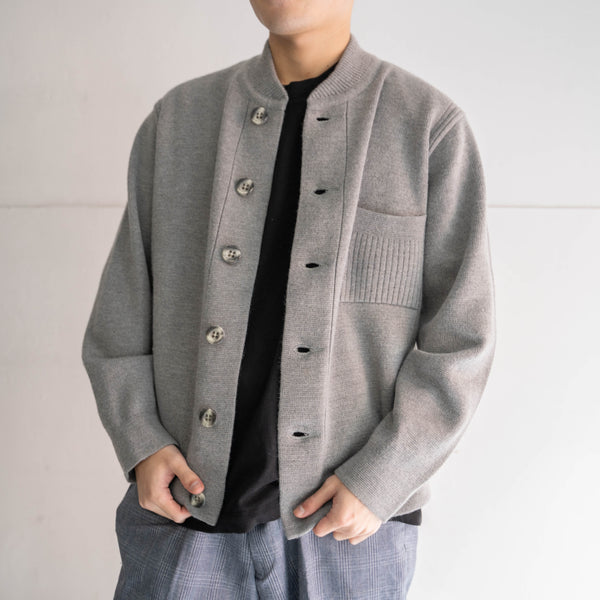 1980-90s Europe gray color full open knit jacket
