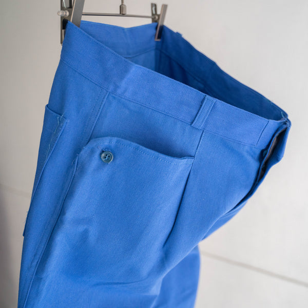 around 1970s France vivid blue work pants "dead stock" -strange front pocket-