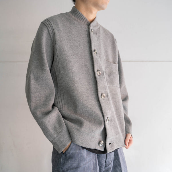 1980-90s Europe gray color full open knit jacket