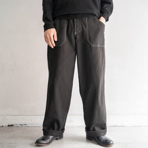 1980-90s Czech military cotton easy pants -with draw cord & white stitch- "over dyed"