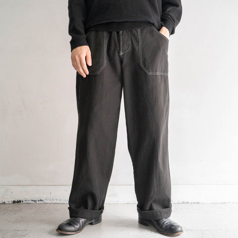 1980-90s Czech military cotton easy pants -with draw cord & white stitch- "over dyed"