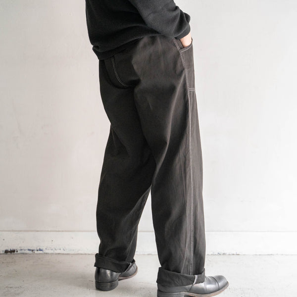 1980-90s Czech military cotton easy pants -with draw cord & white stitch- "over dyed"