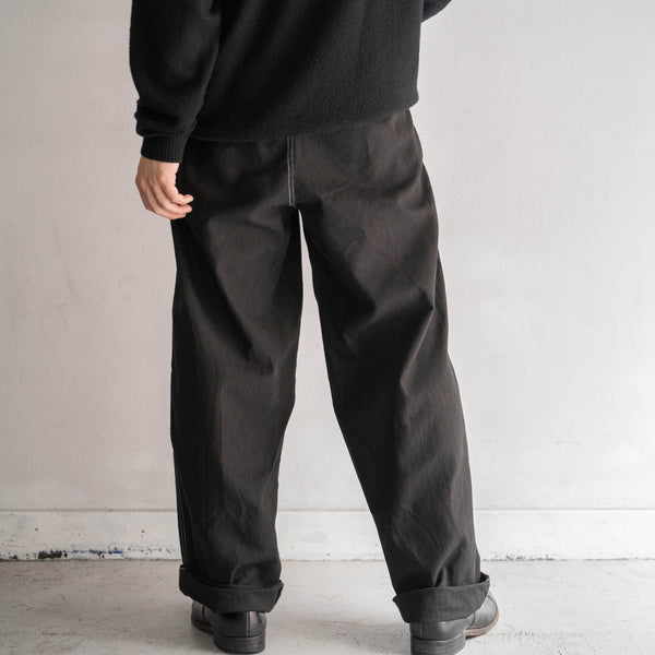 1980-90s Czech military cotton easy pants -with draw cord & white stitch- "over dyed"