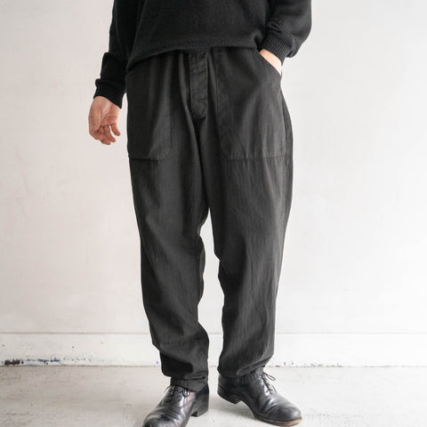 1980-90s Czech military cotton herringbone easy pants -with draw cord- "over dyed"