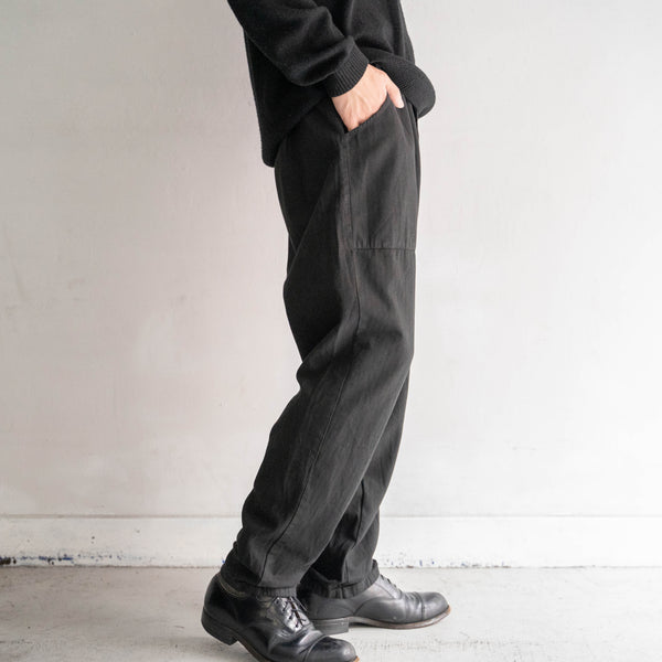 1980-90s Czech military cotton herringbone easy pants -with draw cord- "over dyed"