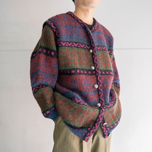 1990s all-over pattern full open knit with silver buttons
