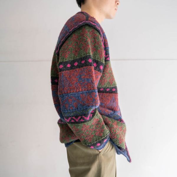 1990s all-over pattern full open knit with silver buttons