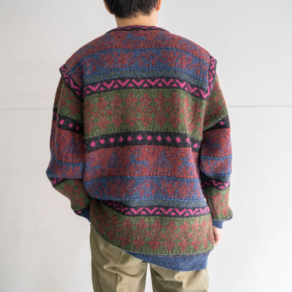 1990s all-over pattern full open knit with silver buttons