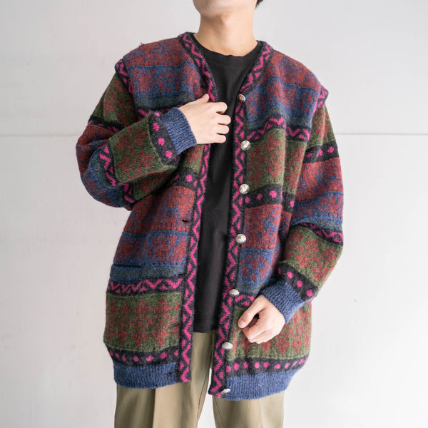 1990s all-over pattern full open knit with silver buttons