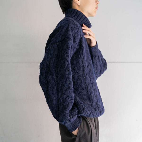 1990s deep navy high neck Aran knit