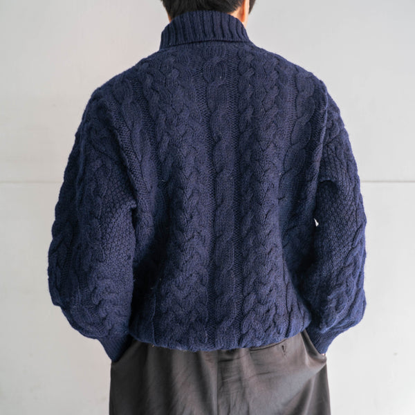 1990s deep navy high neck Aran knit