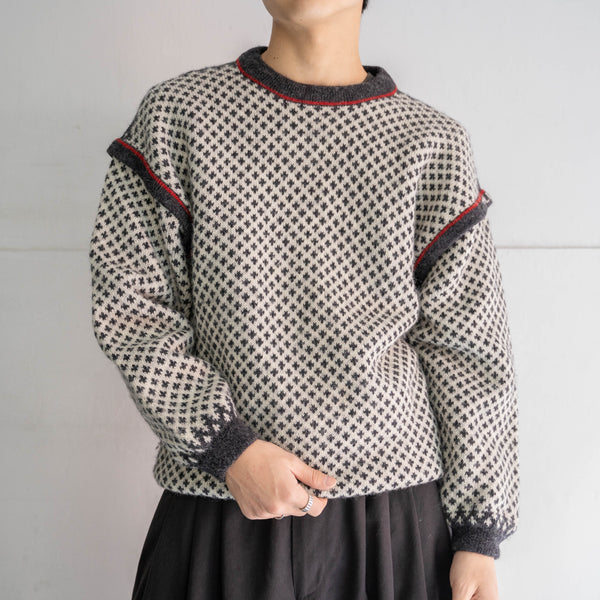 1980-90s white × black bird's eye switching knit