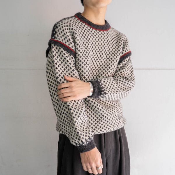 1980-90s white × black bird's eye switching knit
