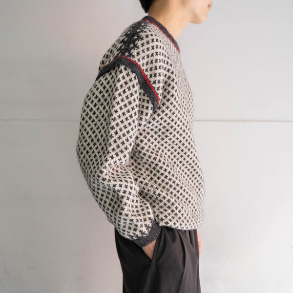 1980-90s white × black bird's eye switching knit