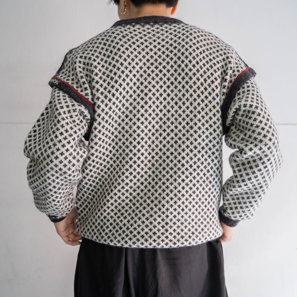 1980-90s white × black bird's eye switching knit