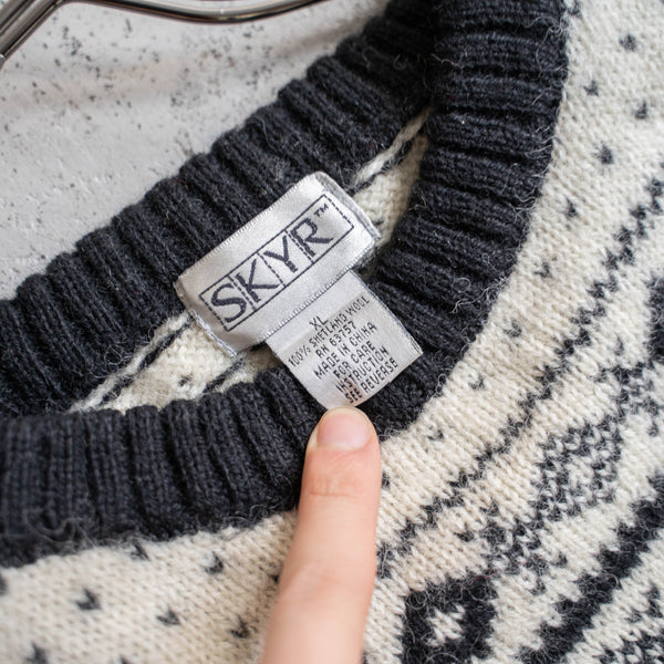 1990s white × black all-over pattern knit