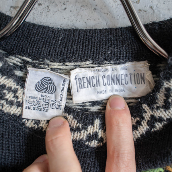 1980s black × white based embroidery knit