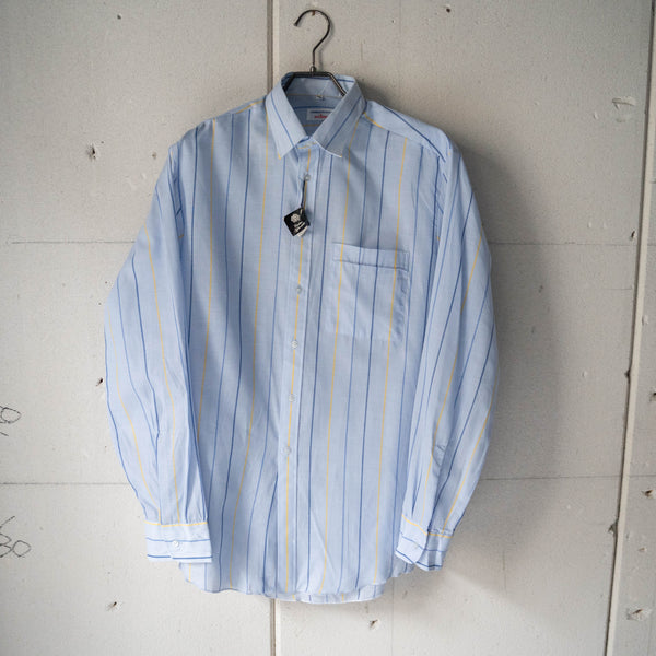 around1970s Germany skyblue base yellow × blue stripe shirt "dead stock"