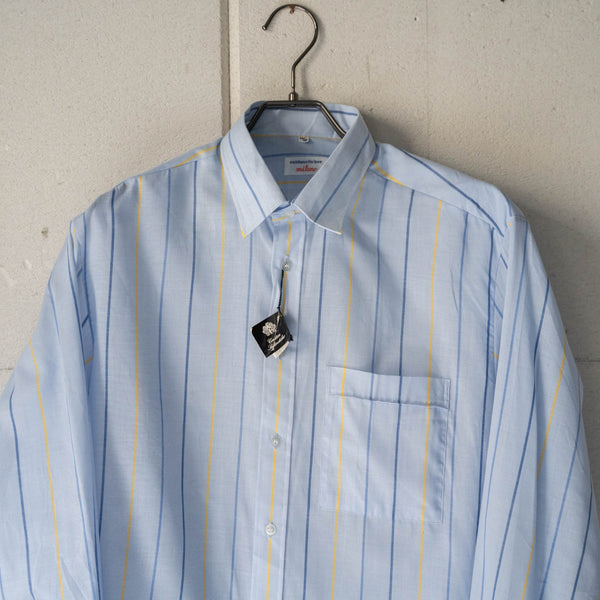 around1970s Germany skyblue base yellow × blue stripe shirt "dead stock"